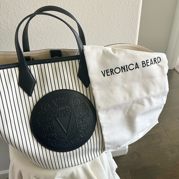 Veronica Beard Large Crest Tote in Navy Stripe - Picture 5 of 9